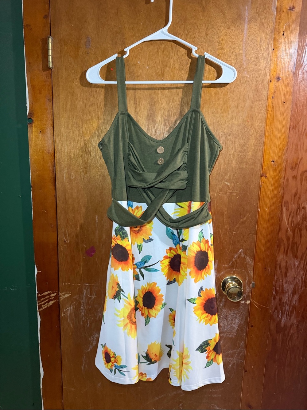 Olive Green Sunflower Midi Dress